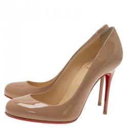 Pre Owned Christian Louboutin Beige Patent Fifi Pumps Size 36.5