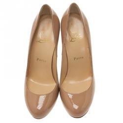 Pre Owned Christian Louboutin Beige Patent Fifi Pumps Size 36.5