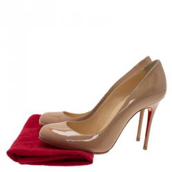 Pre Owned Christian Louboutin Beige Patent Fifi Pumps Size 36.5