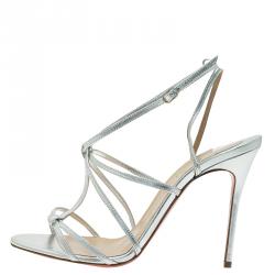 Christian Louboutin Metallic Silver Audrey Strappy Sandals Size 38.5