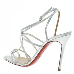 Christian Louboutin Metallic Silver Audrey Strappy Sandals Size 38.5