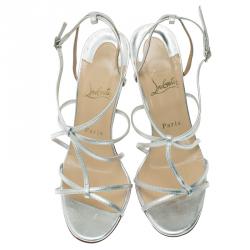 Christian Louboutin Metallic Silver Audrey Strappy Sandals Size 38.5