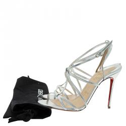 Christian Louboutin Metallic Silver Audrey Strappy Sandals Size 38.5