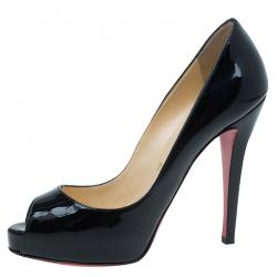 Pre Owned Christian Louboutin Black Patent Very Prive Platform Peep Toe Pumps Size 35.5