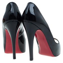 Pre Owned Christian Louboutin Black Patent Very Prive Platform Peep Toe Pumps Size 35.5