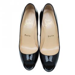 Pre Owned Christian Louboutin Black Patent Very Prive Platform Peep Toe Pumps Size 35.5
