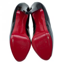 Pre Owned Christian Louboutin Black Patent Very Prive Platform Peep Toe Pumps Size 35.5