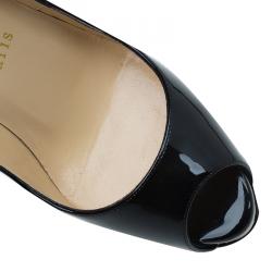 Pre Owned Christian Louboutin Black Patent Very Prive Platform Peep Toe Pumps Size 35.5