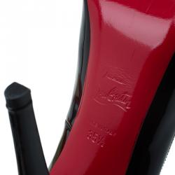 Pre Owned Christian Louboutin Black Patent Very Prive Platform Peep Toe Pumps Size 35.5