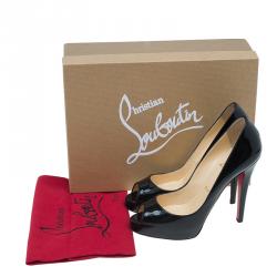 Pre Owned Christian Louboutin Black Patent Very Prive Platform Peep Toe Pumps Size 35.5