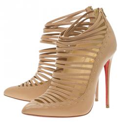 Pre Owned حذاء بوت للكاحل كريستيان لوبوتان غورتيك جلد بيج بسيور مقاس 37