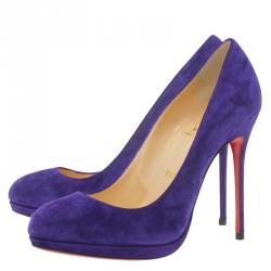 Pre Owned حذاء كعب عالي كريستيان لوبوتان نيوفيلو سويدي بنفسجي مقاس 37.5