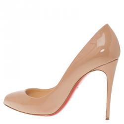 Pre Owned Christian Louboutin Beige Patent Tibur Peep Toe Pumps Size 37