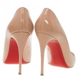 Pre Owned Christian Louboutin Beige Patent Tibur Peep Toe Pumps Size 37