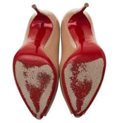 Pre Owned Christian Louboutin Beige Patent Tibur Peep Toe Pumps Size 37