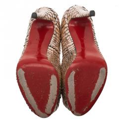 Pre Owned Christian Louboutin Metallic Python Very Prive Platform Pumps Size 37.5