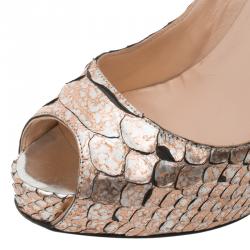 Pre Owned Christian Louboutin Metallic Python Very Prive Platform Pumps Size 37.5