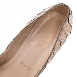Pre Owned Christian Louboutin Metallic Python Very Prive Platform Pumps Size 37.5