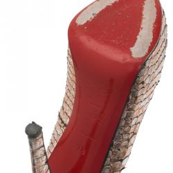 Pre Owned Christian Louboutin Metallic Python Very Prive Platform Pumps Size 37.5