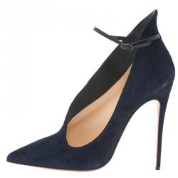 Pre Owned Christian Louboutin Navy Blue Suede Vampydolly Pumps Size 37.5