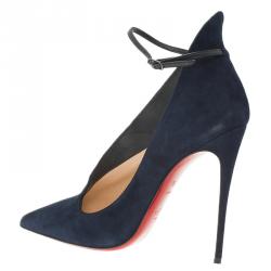 Pre Owned Christian Louboutin Navy Blue Suede Vampydolly Pumps Size 37.5