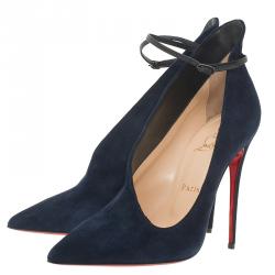 Pre Owned Christian Louboutin Navy Blue Suede Vampydolly Pumps Size 37.5