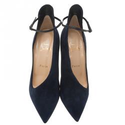 Pre Owned Christian Louboutin Navy Blue Suede Vampydolly Pumps Size 37.5