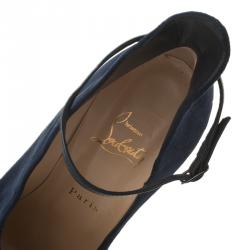 Pre Owned Christian Louboutin Navy Blue Suede Vampydolly Pumps Size 37.5