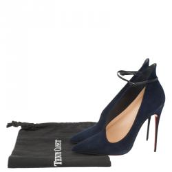 Pre Owned Christian Louboutin Navy Blue Suede Vampydolly Pumps Size 37.5