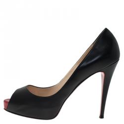Pre Owned Christian Louboutin Black Leather Very Prive Peep Toe Pumps Size 40