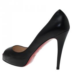 Pre Owned Christian Louboutin Black Leather Very Prive Peep Toe Pumps Size 40