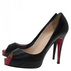 Pre Owned Christian Louboutin Black Leather Very Prive Peep Toe Pumps Size 40