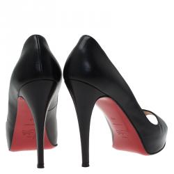 Pre Owned Christian Louboutin Black Leather Very Prive Peep Toe Pumps Size 40