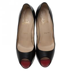 Pre Owned Christian Louboutin Black Leather Very Prive Peep Toe Pumps Size 40