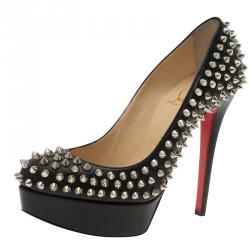 Pre Owned Christian Louboutin Black Leather Bianca Spike Platform Pumps Size 35.5