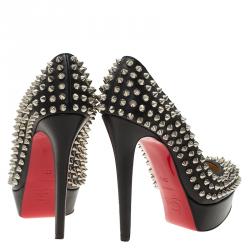 Pre Owned Christian Louboutin Black Leather Bianca Spike Platform Pumps Size 35.5