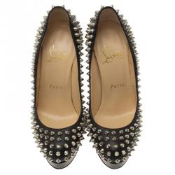 Pre Owned Christian Louboutin Black Leather Bianca Spike Platform Pumps Size 35.5