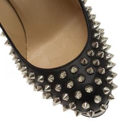 Pre Owned Christian Louboutin Black Leather Bianca Spike Platform Pumps Size 35.5