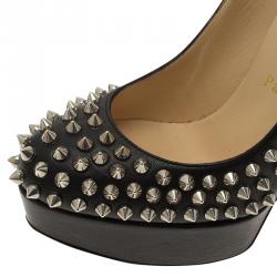 Pre Owned Christian Louboutin Black Leather Bianca Spike Platform Pumps Size 35.5