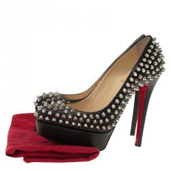 Pre Owned Christian Louboutin Black Leather Bianca Spike Platform Pumps Size 35.5