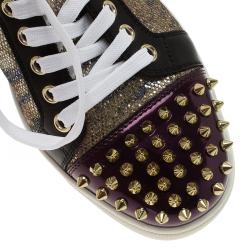 Pre Owned Christian Louboutin Purple Metallic Leather Spiked Louis Junior Sneakers Size 39