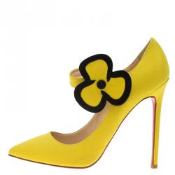 Pre Owned حذاء كعب عالي كريستيان لوبوتان بينسي ماري جين ساتان أصفر مقاس 39