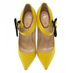 Pre Owned حذاء كعب عالي كريستيان لوبوتان بينسي ماري جين ساتان أصفر مقاس 39