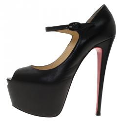 مملوكة مسبقًا Christian Louboutin Black Leather Lady Highness Mary Jane Platform Pumps Size 40
