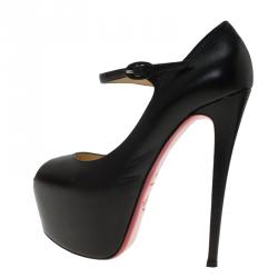 مملوكة مسبقًا Christian Louboutin Black Leather Lady Highness Mary Jane Platform Pumps Size 40