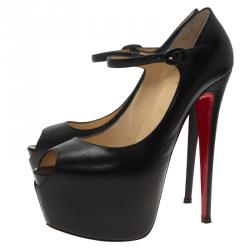 مملوكة مسبقًا Christian Louboutin Black Leather Lady Highness Mary Jane Platform Pumps Size 40
