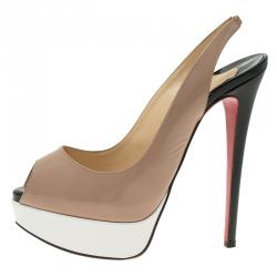 Pre Owned Christian Louboutin Tricolored Patent Lady Peep Toe Platform Slingback Sandals Size 37