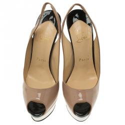 Pre Owned Christian Louboutin Tricolored Patent Lady Peep Toe Platform Slingback Sandals Size 37