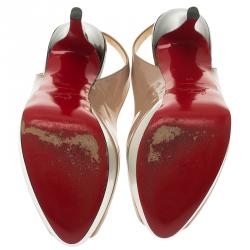 Pre Owned Christian Louboutin Tricolored Patent Lady Peep Toe Platform Slingback Sandals Size 37