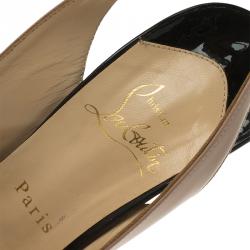 Pre Owned Christian Louboutin Tricolored Patent Lady Peep Toe Platform Slingback Sandals Size 37